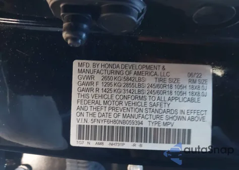 2022 Honda Pilot Awd Trailsport z USA, uszkodzony, nr VIN 5FNYF6H80NB059394